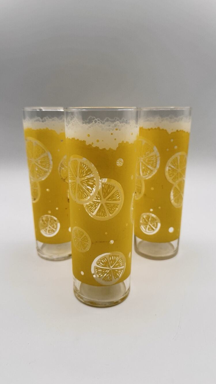 VTG Set of 3 Fred Press Style "Lemon Fizz" 6.75" 12 oz Highball Glasses